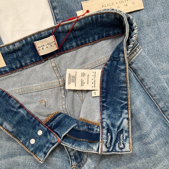 Alice + Olivia Jeans, Wide Leg Flared NWT Missy Sz 27 Ivy Blue Braided Waistband - Picture 4 of 8